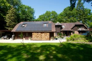 Large house with solar panels on roof