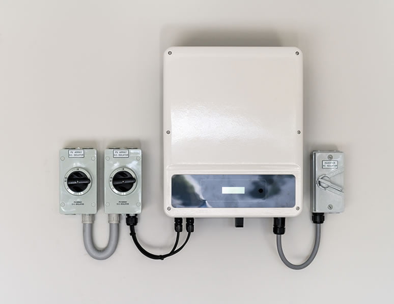 Solar inverter mounted on plain wall